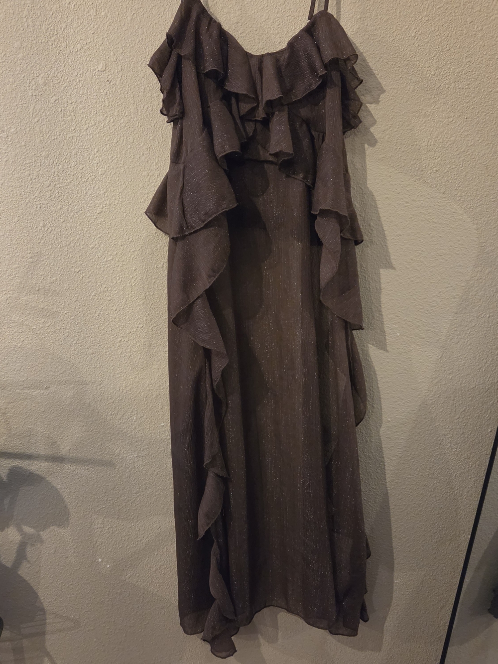 Brown Ruffle Maxi Shawl/slip with Spaghetti Straps